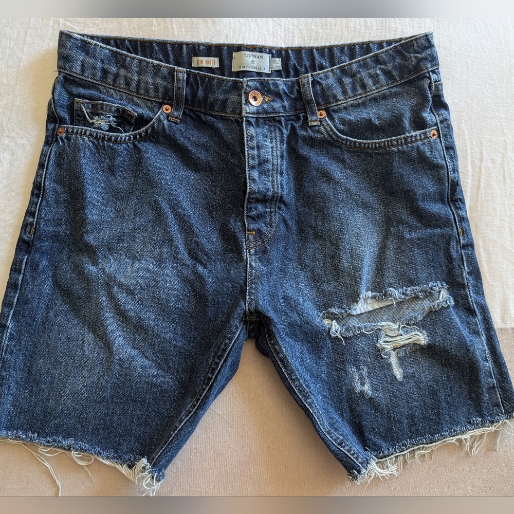 Topman Denim Distressed Slim Shorts
